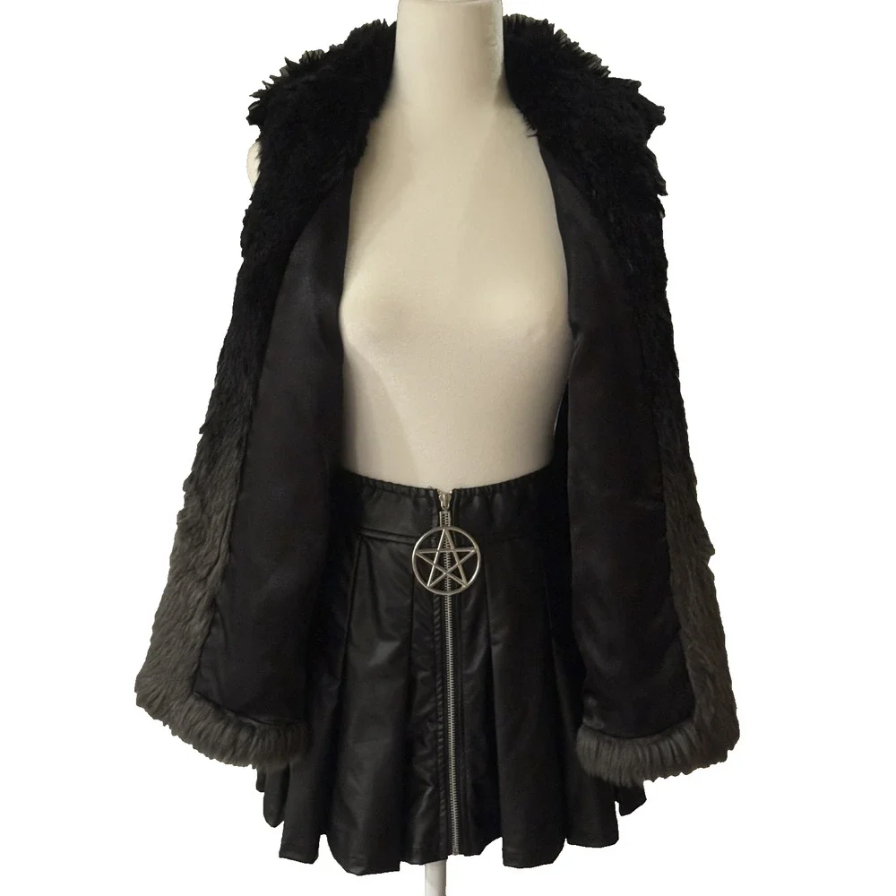 NWT Spencers Black Faux Leather Pleated Pentagram Zipper Mini Skirt Goth Alt S